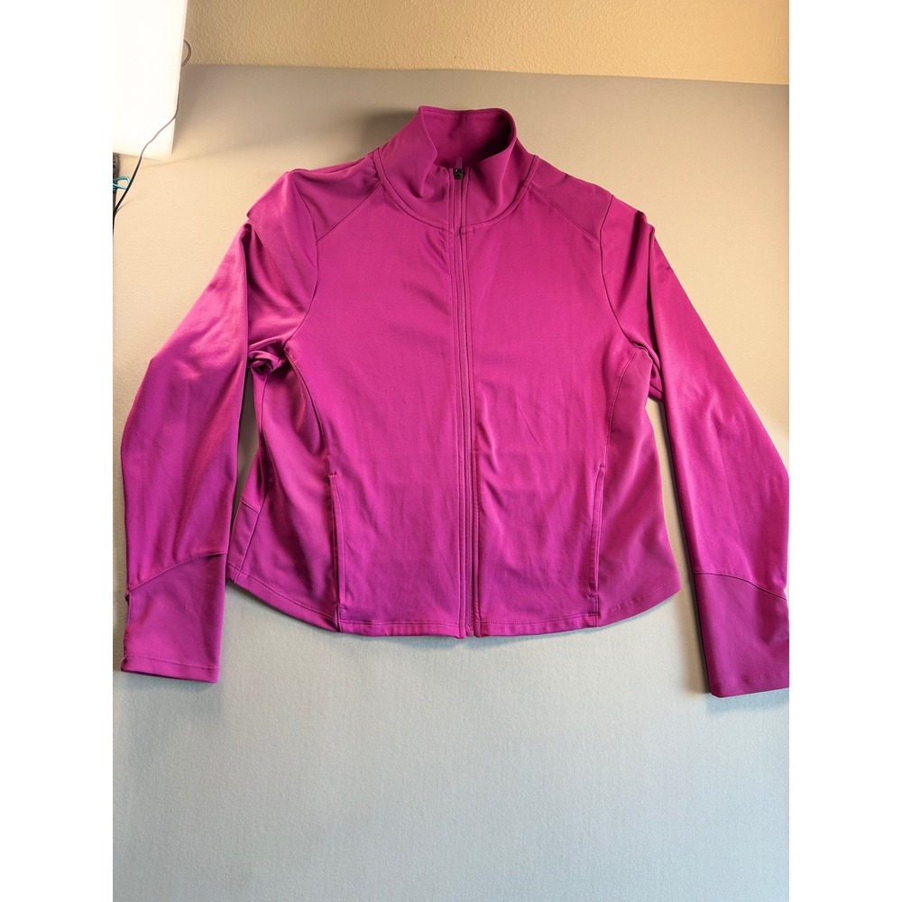 Danskin Womens Full Zip Athletic Jacket Magenta Pink Mock Neck XL Style 9829